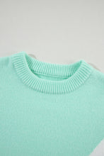 Load image into Gallery viewer, Green Chevron Colorblock Ribbed Knit Drop Shoulder Sweater
