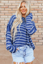 Load image into Gallery viewer, Sky Blue Stripe Drop Shoulder Casual Sweater
