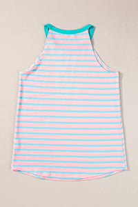 Pink Stripe Round Neck Tank Top