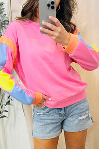 Pink Candy Colorblock French Terry Top