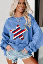 Load image into Gallery viewer, Sky Blue Sequin Trim Embroidered Star USA Pattern Sweatshirt
