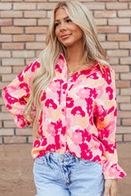 Load image into Gallery viewer, Pink Blooming Floral Print Puff Sleeve Buttoned Shirt
