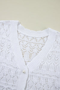 White Frenchy Hollow Out Knitted V Neck Cardigan