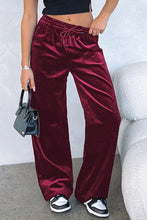 Load image into Gallery viewer, Burgundy Solid Drawstring Waist Wide Leg Pants
