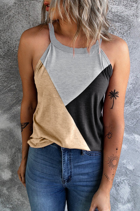 Rose Red Geometric Color Block Sleeveless Top