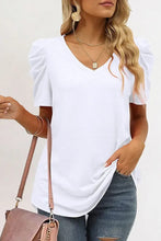 Load image into Gallery viewer, White Puff Sleeve V-Neck T-Shirt
