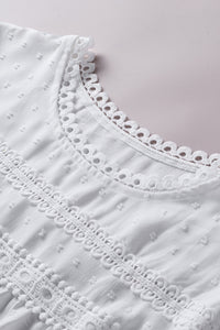 Pink Swiss Dot Lace Splicing Short Sleeve Top