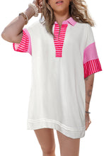 Load image into Gallery viewer, Pink Stripe Colorblock Patchwork Short Sleeve T Shirt Dress
