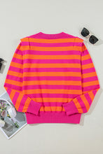 Load image into Gallery viewer, Rose Stripe Shoulder Pad Round Neck Sweater
