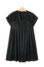 Load image into Gallery viewer, Black Textured V Neck Short Sleeve Pockted Mini Dress
