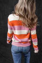 Load image into Gallery viewer, Orange Stripe Colorblock V Neck Casual Sweater
