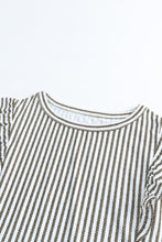 Load image into Gallery viewer, Khaki Striped Crew Neck Ruffled Tank Top
