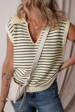 Load image into Gallery viewer, Black Stripe Turn-down V Neck Sweater Tank Top
