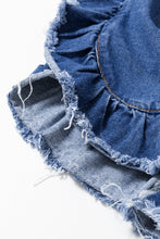 Load image into Gallery viewer, Peacock Blue Raw Edge Ruffled Short Sleeve Denim Jacket
