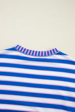 Load image into Gallery viewer, Blue Stripe Patchwork Exposed Seam Drop Shoulder Oversized Top
