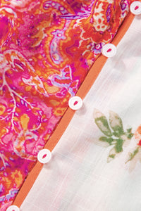 Multicolour Boho Floral Patchwork Buttoned Short Sleeve Blouse