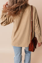 Load image into Gallery viewer, Light French Beige Solid Frilled Flap Pocket Button Up Corduroy Shacket
