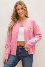 Load image into Gallery viewer, Pink Cute Knitted Floral Pattern Button Up Cardigan
