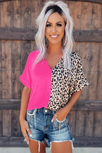 Load image into Gallery viewer, Rose Contrast Leopard Color Block Blouse
