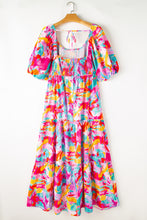 Load image into Gallery viewer, Multicolour Plus Size Floral Smocked Puff Sleeve Maxi Dress
