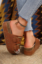 Load image into Gallery viewer, Chestnut Dual Buckle Studded Platform Sandal Slippers
