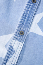 Load image into Gallery viewer, Sky Blue Stars Frayed Hem Collared Short Sleeve Denim Dress
