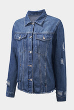 Load image into Gallery viewer, Sky Blue Lapel Distressed Raw Hem Buttons Denim Jacket
