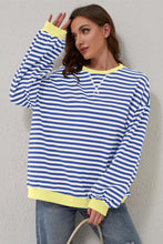 Load image into Gallery viewer, Blue Stripe Oversized Contrast Trim Pullover Sweatshirt
