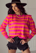 Load image into Gallery viewer, Rose Stripe Shoulder Pad Round Neck Sweater
