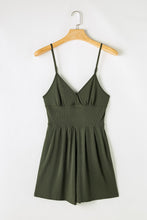 Load image into Gallery viewer, Moss Green Spaghetti Straps Cinched Waist Ribbed Romper
