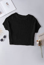 Load image into Gallery viewer, Apricot Fishnet Knit Ribbed Round Neck Short Sleeve Sweater Tee
