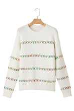 Load image into Gallery viewer, White Colorful Crossed Stitch Drop Shoulder Sweater
