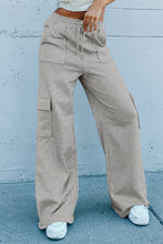 Load image into Gallery viewer, Light Grey Multi Pockets Lace-up High Waist Wide Leg Workout Pants
