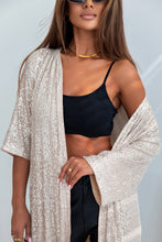 Load image into Gallery viewer, Black Sequin 3/4 Sleeve Open Front Duster Kimono
