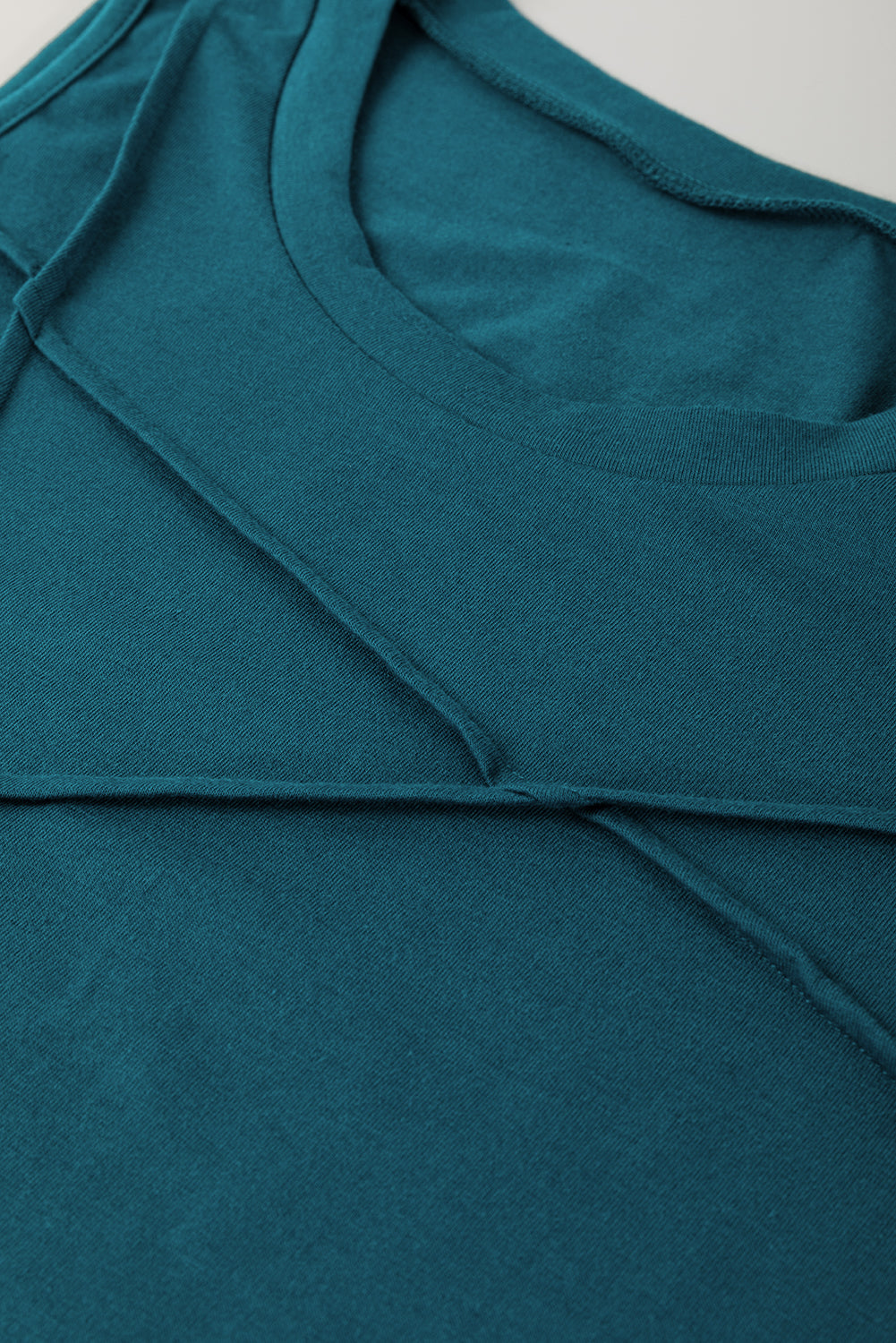Blue Sapphire Solid Color Stitching Detail Round Neck Tank Top
