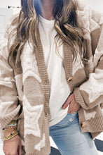 Load image into Gallery viewer, Khaki Sherpa Star Pattern Textured Sweater Cardigan with Pockets
