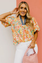 Load image into Gallery viewer, Multicolour Floral Print Bubble Sleeve V Neck Blouse
