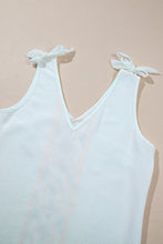 Load image into Gallery viewer, White Floral Embroidered Knot Straps Textured Tank Top
