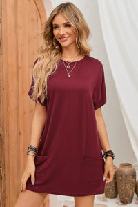 Gray Side Pockets Short Sleeve Tunic Top