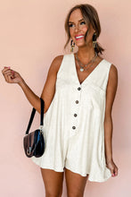 Load image into Gallery viewer, Beige Sleeveless V Neck Buttoned Front Chest Pocket Romper
