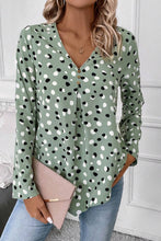 Load image into Gallery viewer, Green Polka Dot Print Button Front V Neck Blouse
