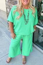 Load image into Gallery viewer, Mint Green Textured Batwing Sleeve Tee Wide Leg Pants Plus Size Set
