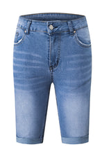 Load image into Gallery viewer, Sky Blue Acid Wash Roll-up Edge Bermuda Short Jeans
