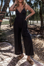 Load image into Gallery viewer, Black Wide Leg High Waist Sexy V Neck Cami Jumpsuit
