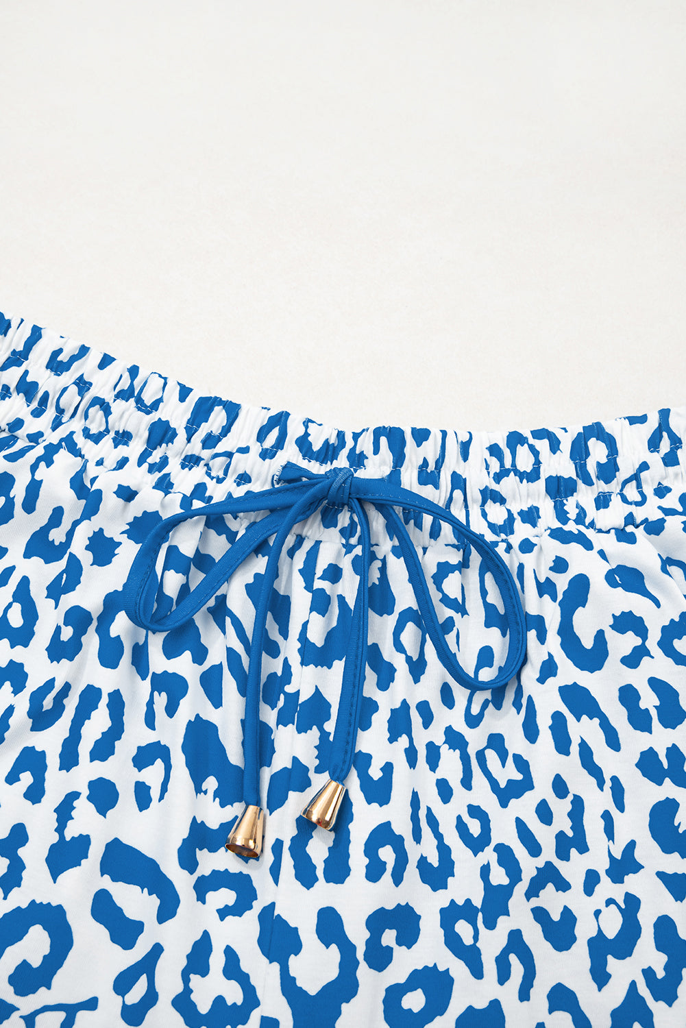 Pink Leopard Elastic Waist Lace up Contrast Trim Casual Shorts