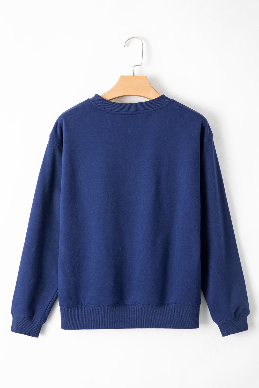 Navy Blue Solid Fleece Lined Drop Shoulder Terry Sweatshirt