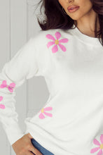 Load image into Gallery viewer, White Flower Pattern Ribbed Edge Elegant Sweater
