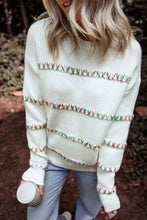 Load image into Gallery viewer, White Colorful Crossed Stitch Drop Shoulder Sweater
