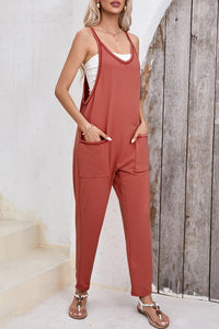 Gold Flame Side Pockets Harem Pants Sleeveless V Neck Jumpsuit