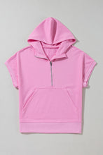 Load image into Gallery viewer, Bonbon Half Zipper Kangaroo Pocket Short Sleeve Hoodie
